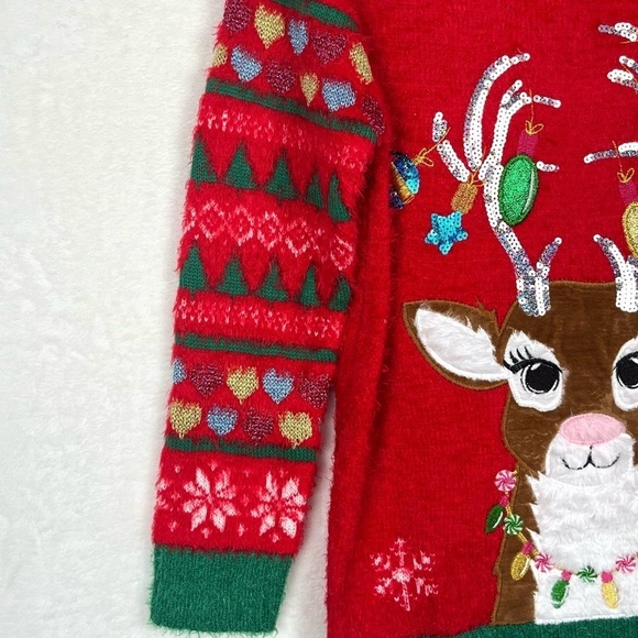 Christmas Reindeer Girls Holiday Time Sweater Size Large (10-12) - Picture 4 of 8